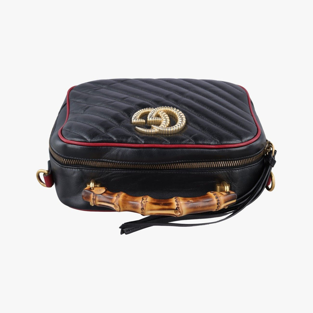 Gucci GG Marmont Bamboo Top Handle Black Red Leather — view 8