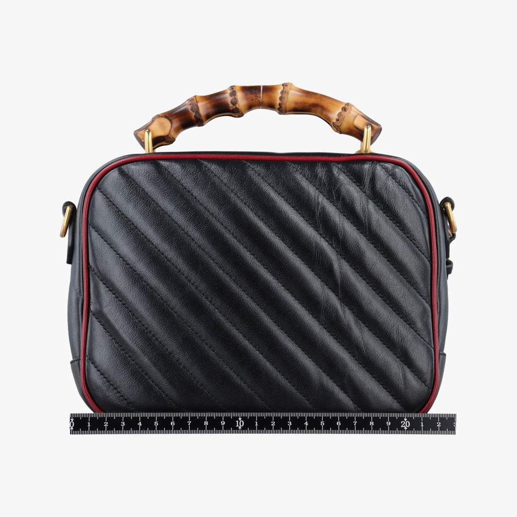 Gucci GG Marmont Bamboo Top Handle Black Red Leather — view 2