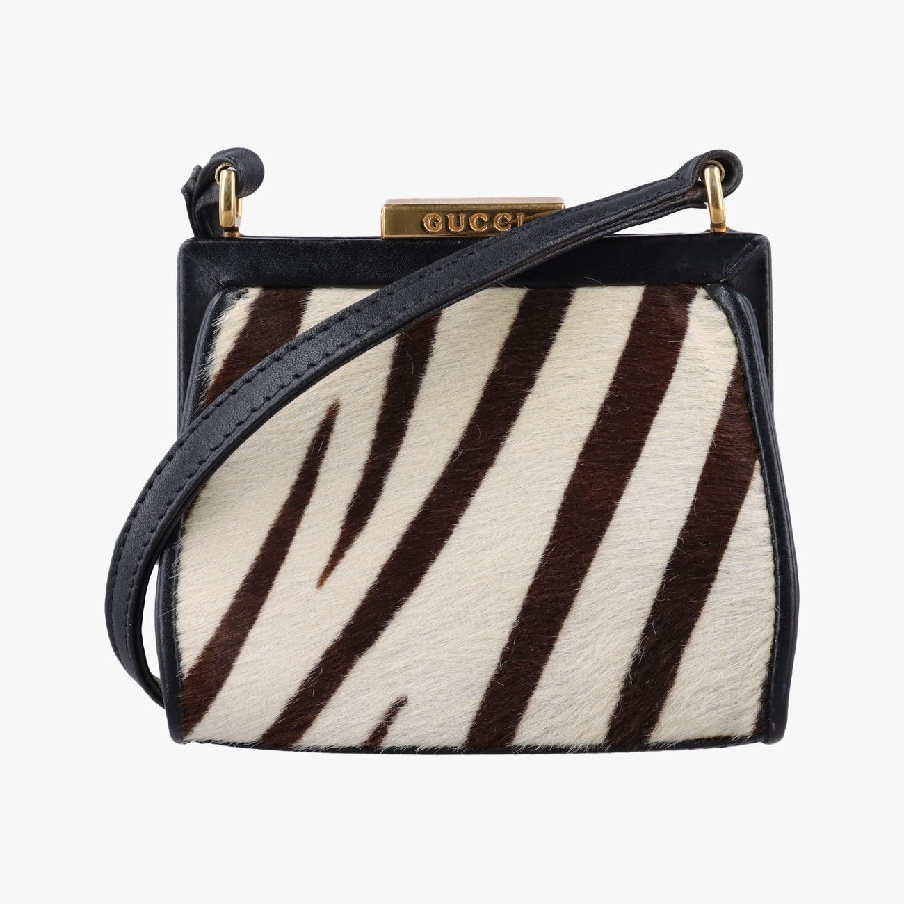 Gucci Zebra Print Beige Black Calf Hair Leather Shoulder