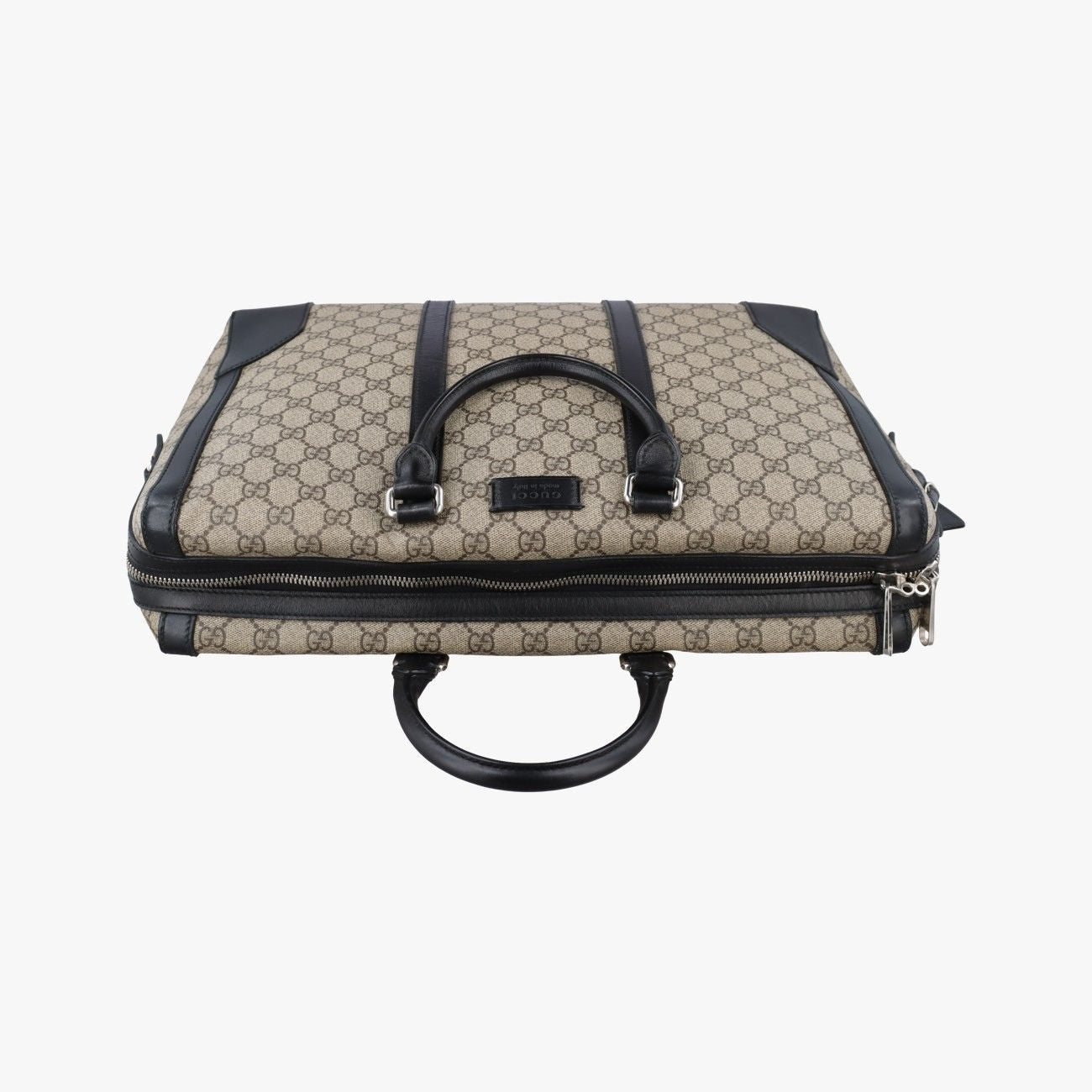 Gucci Carre Beige Black Canvas Leather Handbag — view 8