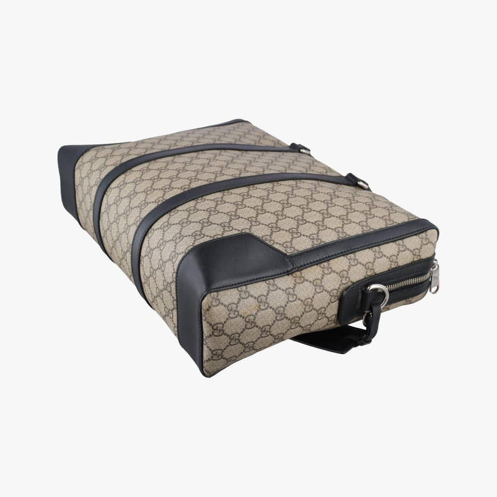 Gucci Carre Beige Black Canvas Leather Handbag — view 6
