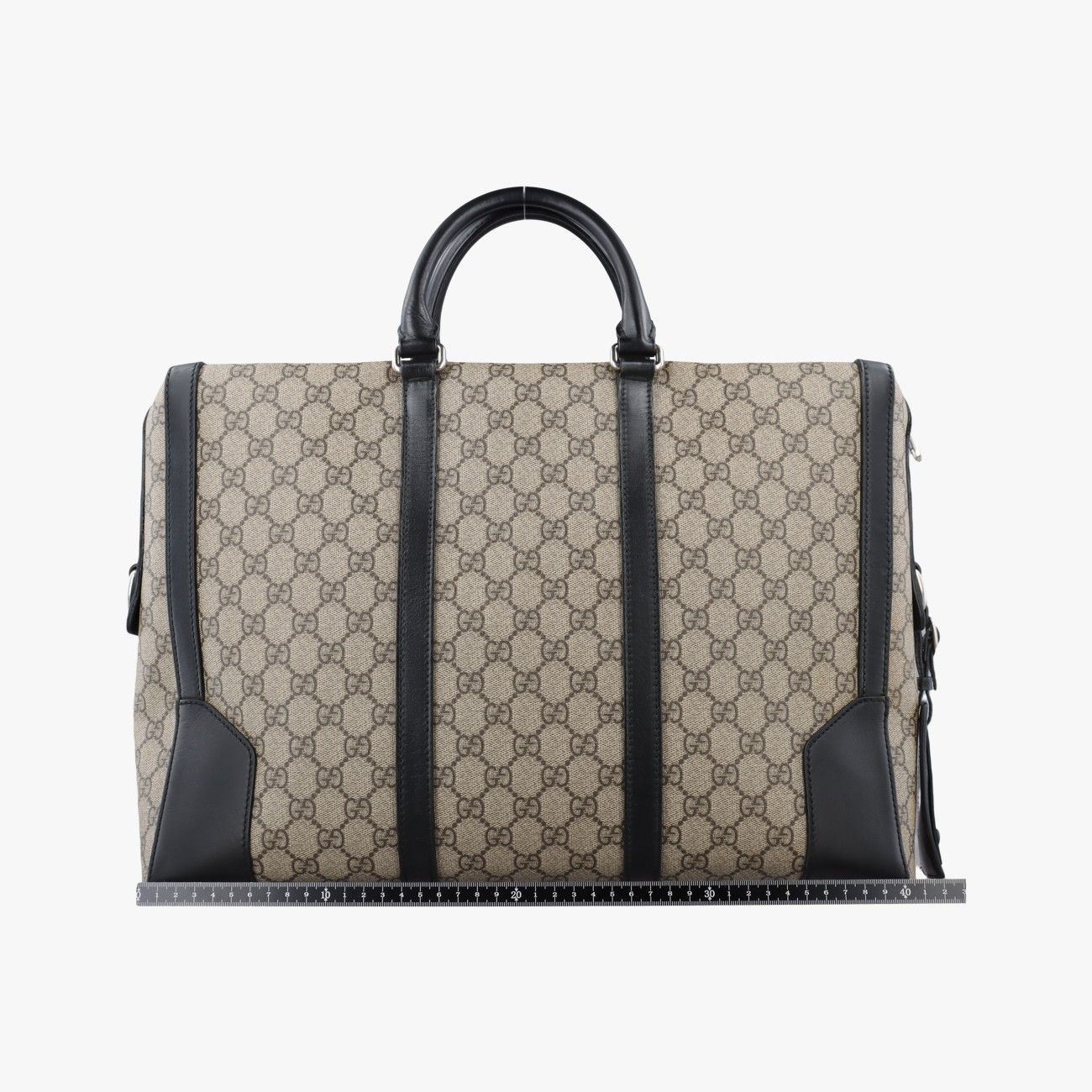 Gucci Carre Beige Black Canvas Leather Handbag — view 2