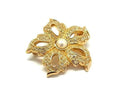 Dior Brooch Gold Metal Flower Motif Rhinestone Faux Pearl