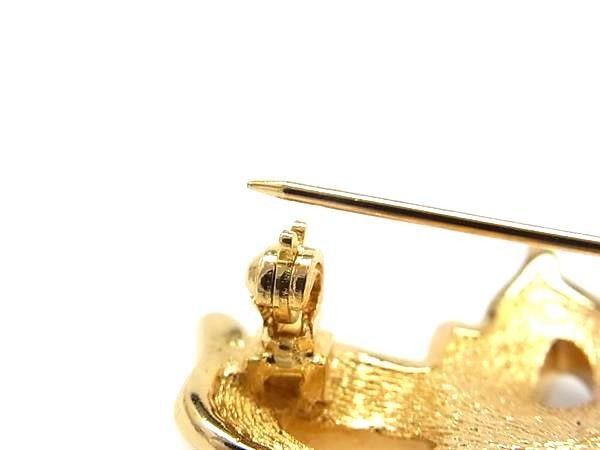Dior Brooch Gold Metal Flower Motif Rhinestone Faux Pearl — view 3