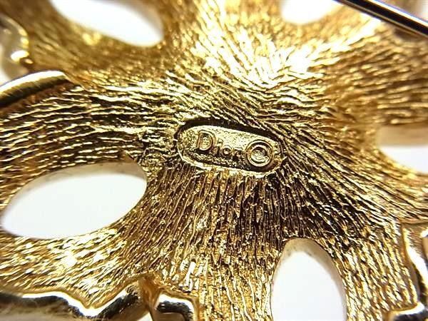 Dior Brooch Gold Metal Flower Motif Rhinestone Faux Pearl — view 4