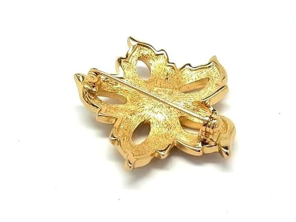 Dior Brooch Gold Metal Flower Motif Rhinestone Faux Pearl — view 2