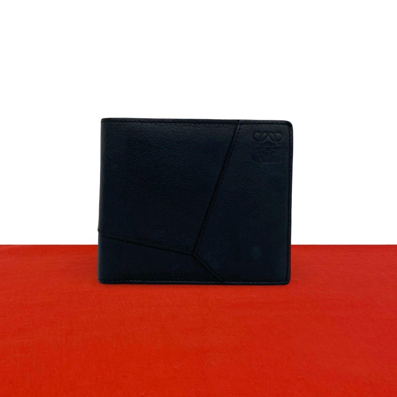 Loewe Puzzle Bifold Coin Wallet Anagram Logo Classic Calfskin Black