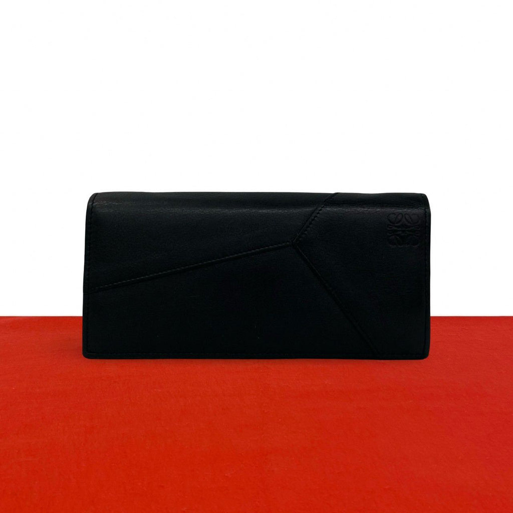 Loewe Puzzle Long Horizontal Wallet Anagram Logo Leather Bifold Black