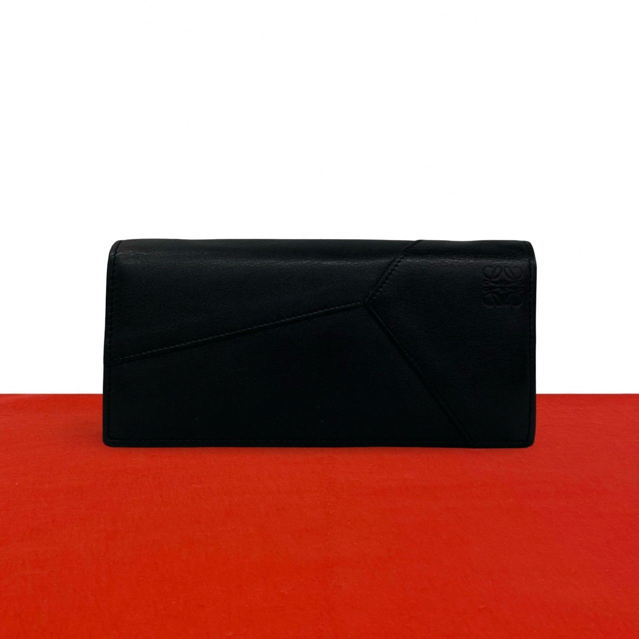 Loewe Puzzle Long Horizontal Wallet Anagram Logo Leather Bifold Black