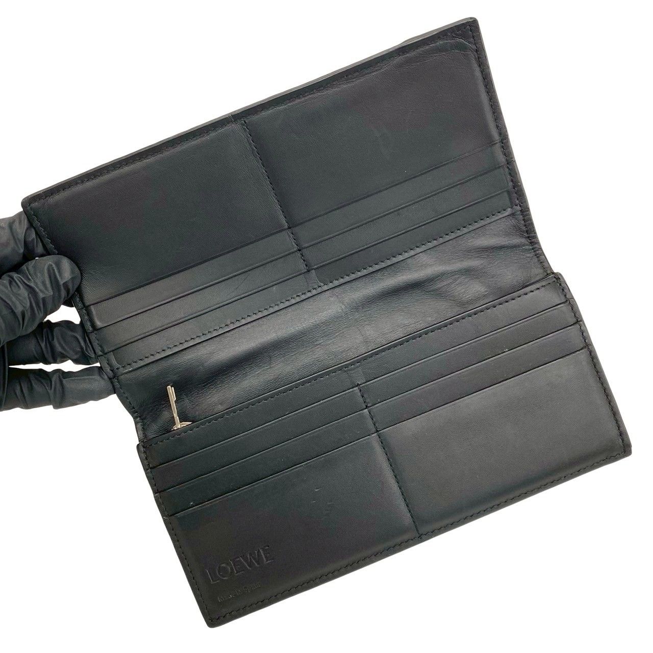 Loewe Puzzle Long Horizontal Wallet Anagram Logo Leather Bifold Black — view 7