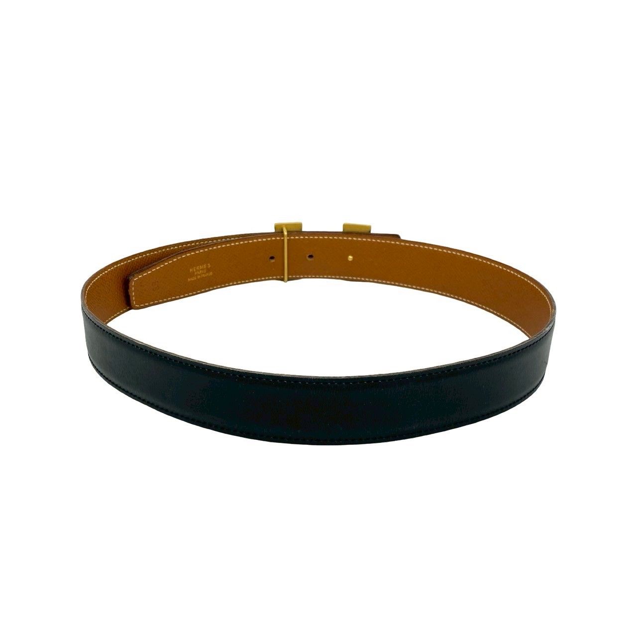 Hermes Vintage Constance Buckle 68 Leather Belt Black Gold — view 5