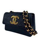 Chanel Large CC Logo Quilted Chain Shoulder Bag Satin Black — view 2