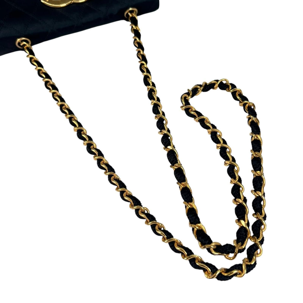 Chanel Large CC Logo Quilted Chain Shoulder Bag Satin Black — view 6