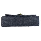 Chanel Quilted Shoulder Bag Wool Gray Double Flap Chain CC Logo — view 4