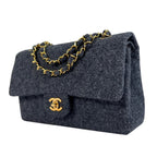 Chanel Quilted Shoulder Bag Wool Gray Double Flap Chain CC Logo — view 2