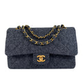 Chanel Quilted Shoulder Bag Wool Gray Double Flap Chain CC Logo