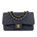 Chanel Quilted Shoulder Bag Wool Gray Double Flap Chain CC Logo