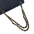 Chanel Quilted Shoulder Bag Wool Gray Double Flap Chain CC Logo — view 6
