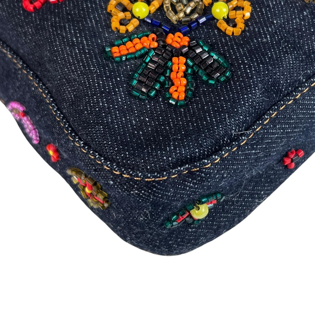 Fendi Mamma Baguette Handbag Denim Multicolor Beads Bijou Embroidery — view 8