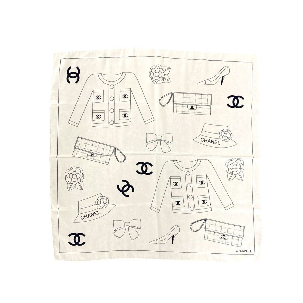 Chanel Logo Silk Scarf Icon Motif Pattern Bandana White — view 2
