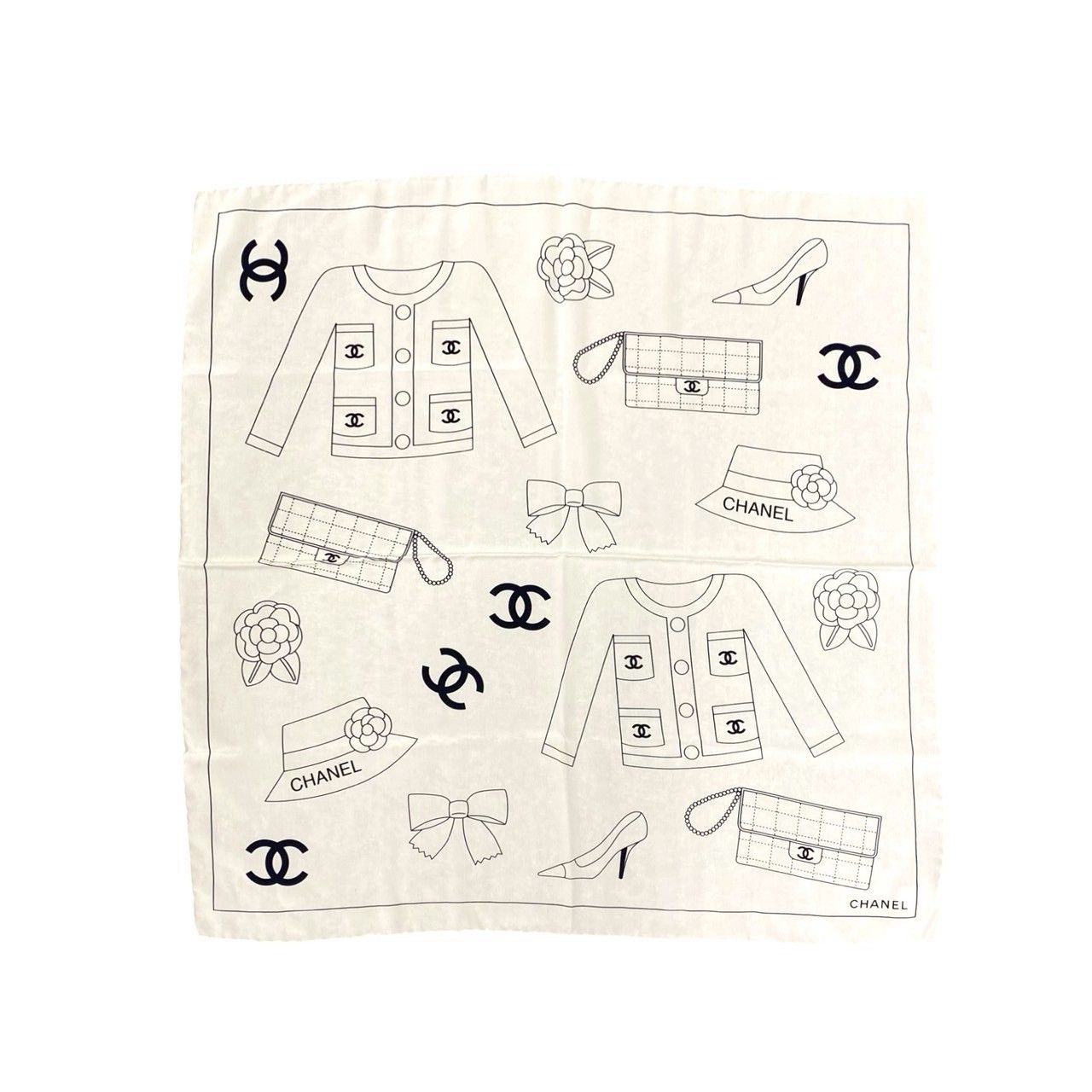 Chanel Logo Silk Scarf Icon Motif Pattern Bandana White — view 2