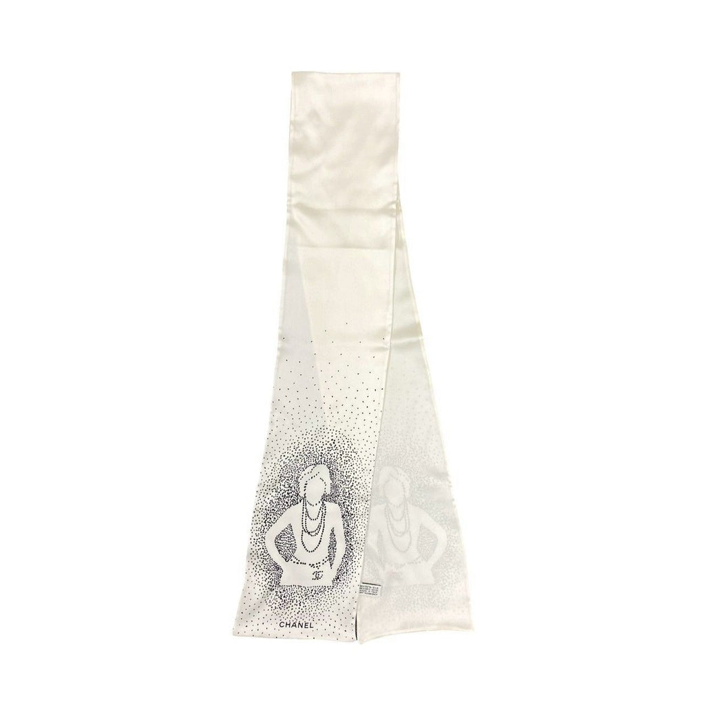 Chanel Logo Silk Scarf Pattern Bandana Shawl White 7 2 — view 2