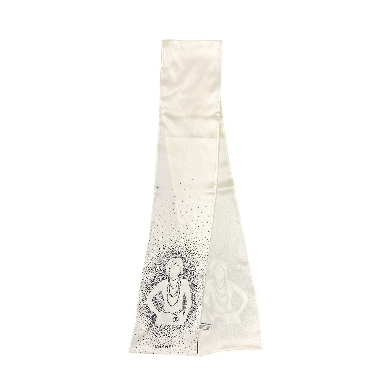Chanel Logo Silk Scarf Pattern Bandana Shawl White 7 2 — view 2