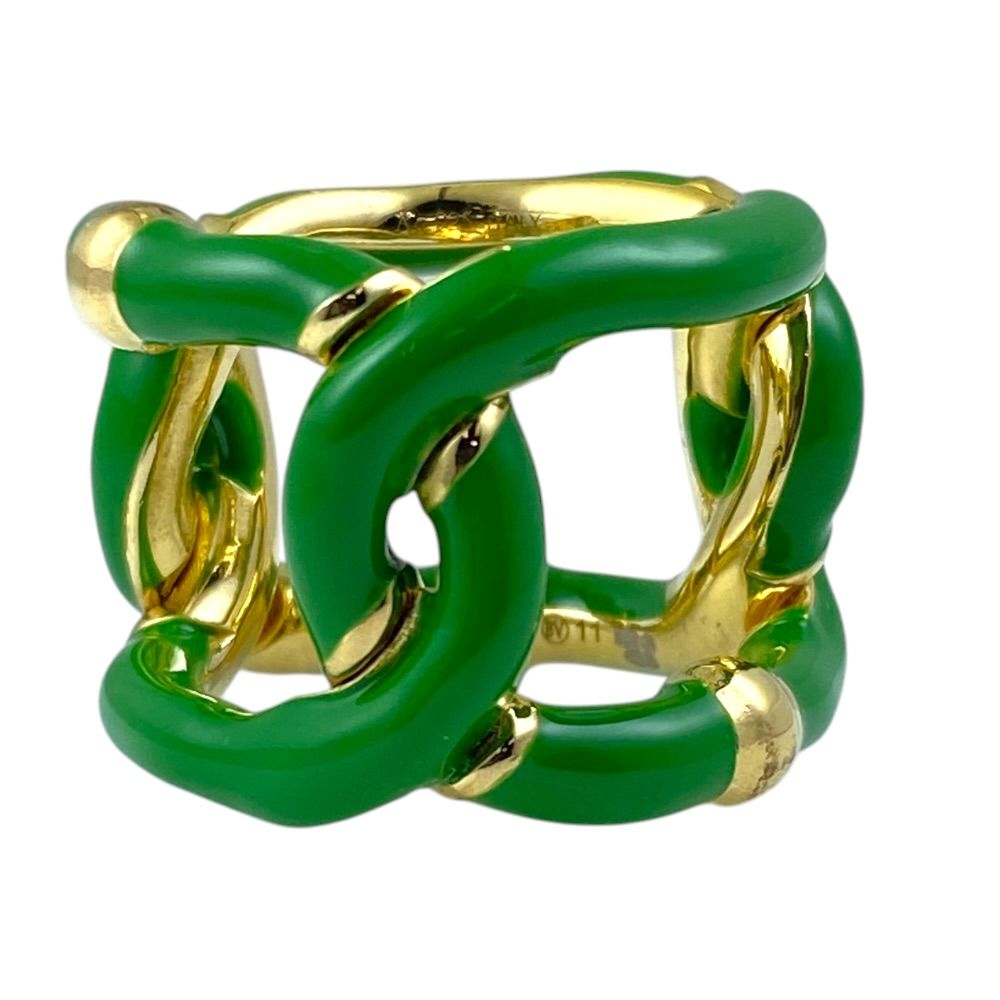 Bottega Veneta Twist Chain Ring Gold Green High Quality Presence Accent