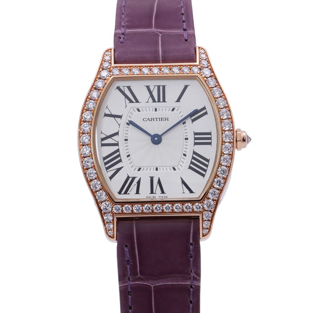 Cartier Totu MM SS 18k Pink Gold Diamond Bezel Watch Silver Dial