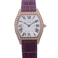 Cartier Totu MM SS 18k Pink Gold Diamond Bezel Watch Silver Dial