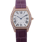 Cartier Totu MM SS 18k Pink Gold Diamond Bezel Watch Silver Dial