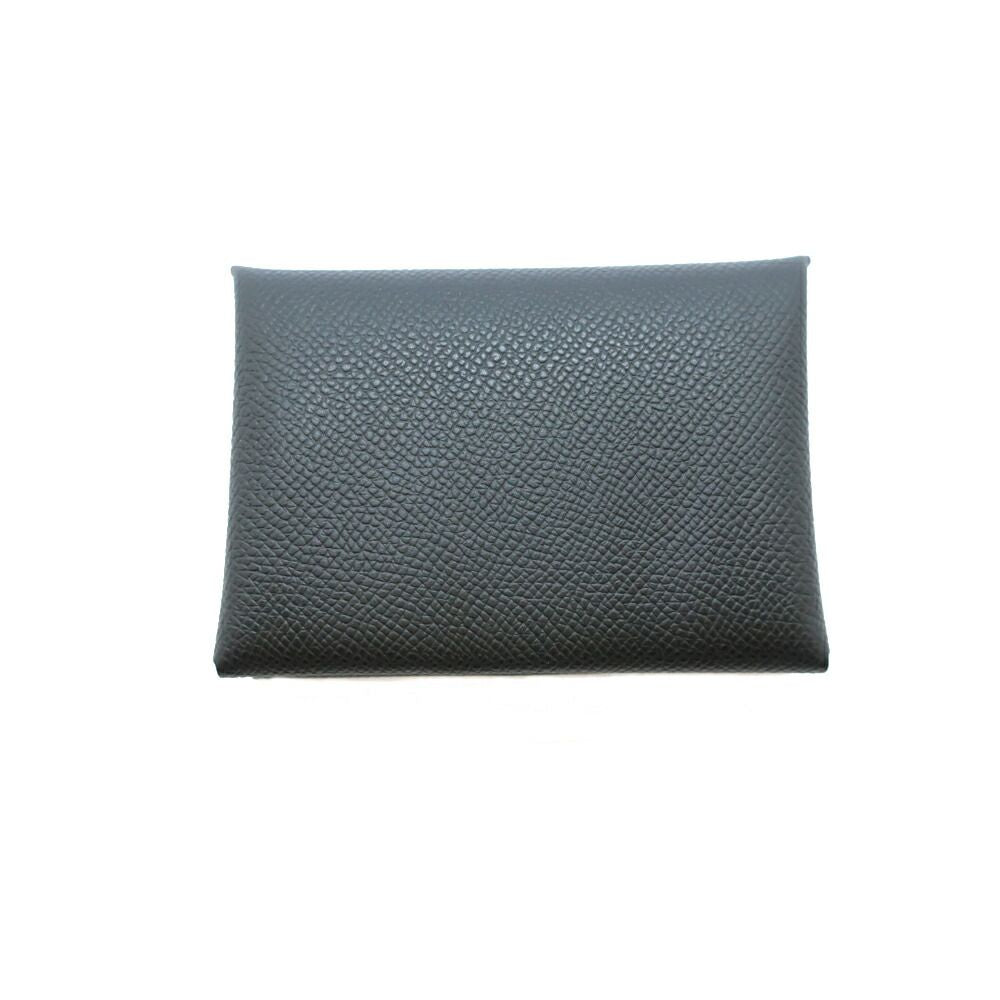 Hermes Heaven Calviduo Epsom Black Coin Purse Card Case Silver Manufactured