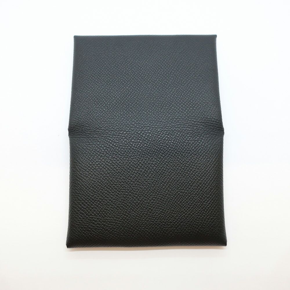 Hermes Heaven Calviduo Epsom Black Coin Purse Card Case Silver Manufactured — view 4