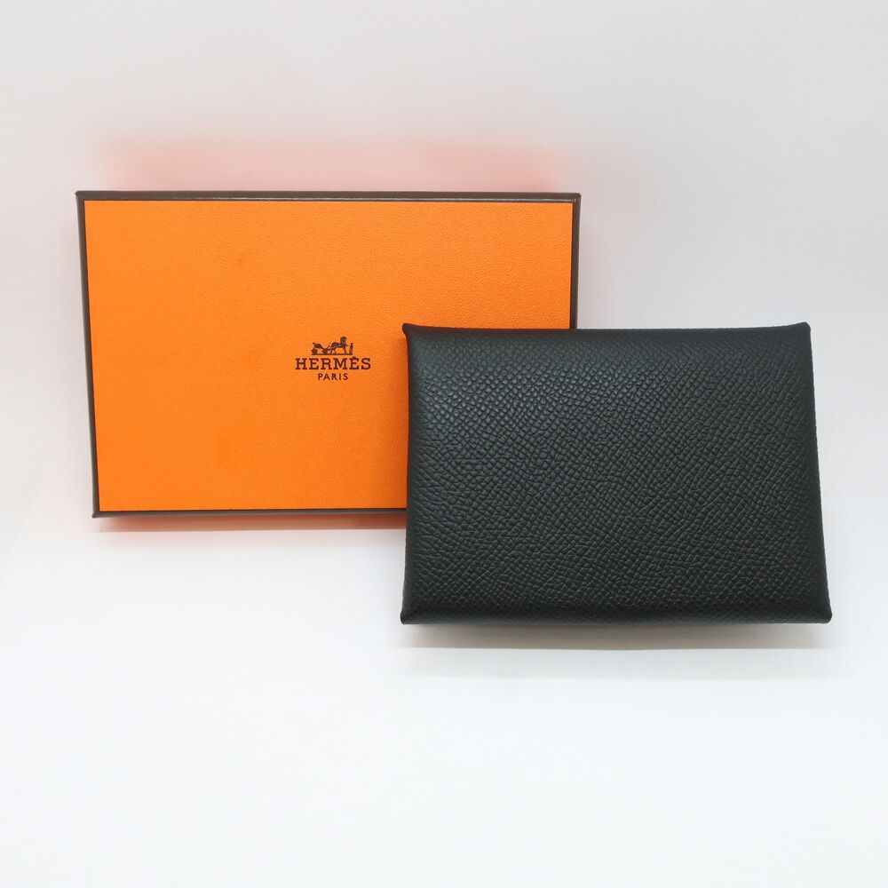 Hermes Heaven Calviduo Epsom Black Coin Purse Card Case Silver Manufactured — view 9