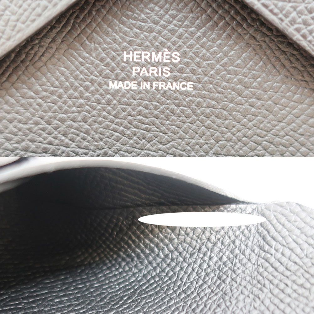Hermes Heaven Calviduo Epsom Black Coin Purse Card Case Silver Manufactured — view 8