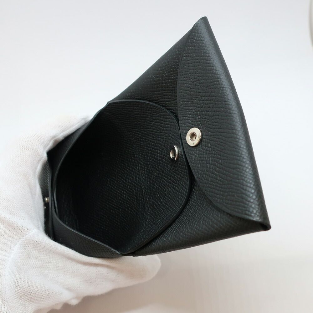 Hermes Heaven Calviduo Epsom Black Coin Purse Card Case Silver Manufactured — view 5