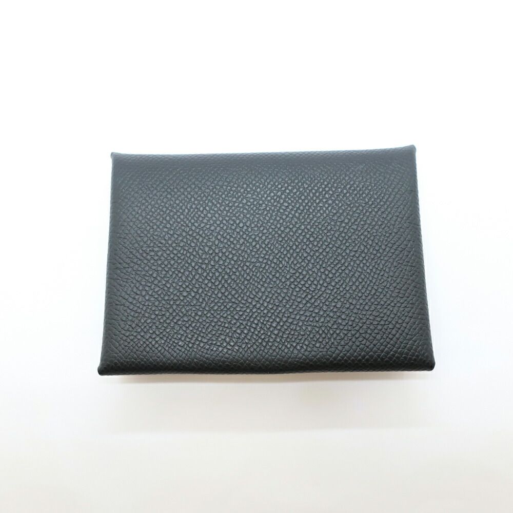 Hermes Heaven Calviduo Epsom Black Coin Purse Card Case Silver Manufactured — view 2