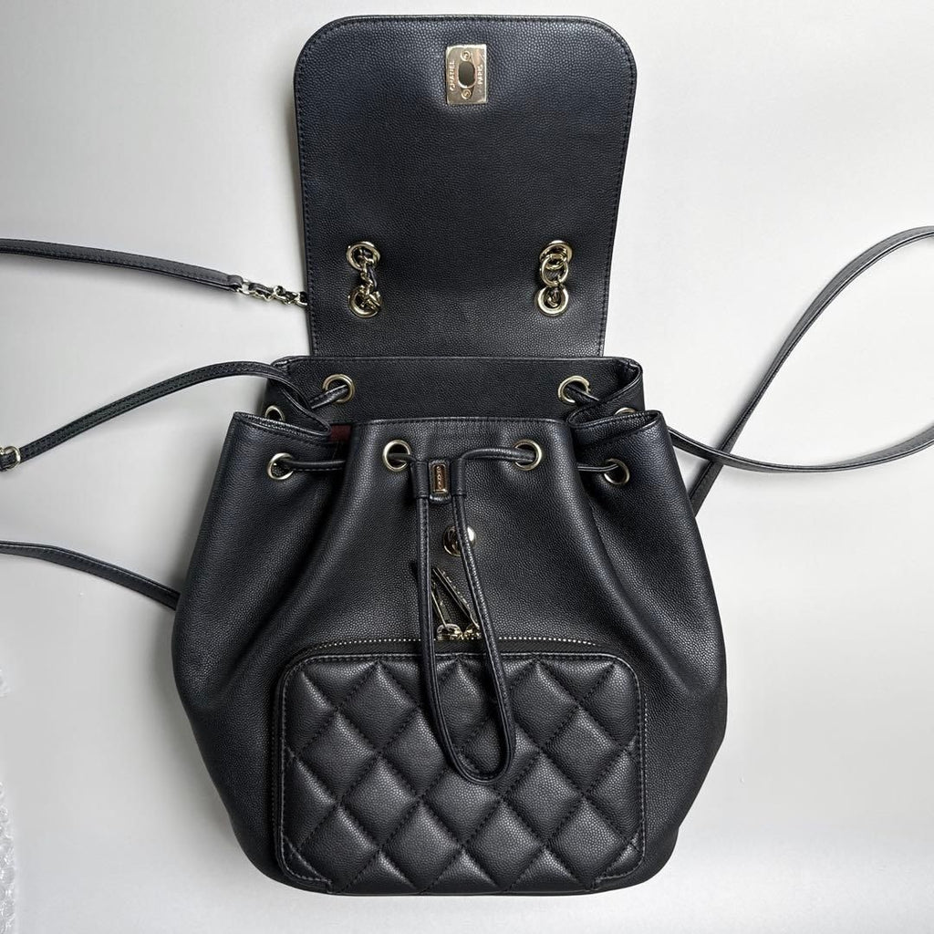 Chanel Quilted Caviar Leather Backpack CC Logo Black Business Affinity — view 3