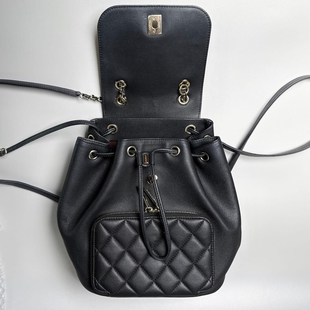 Chanel Quilted Caviar Leather Backpack CC Logo Black Business Affinity — view 3