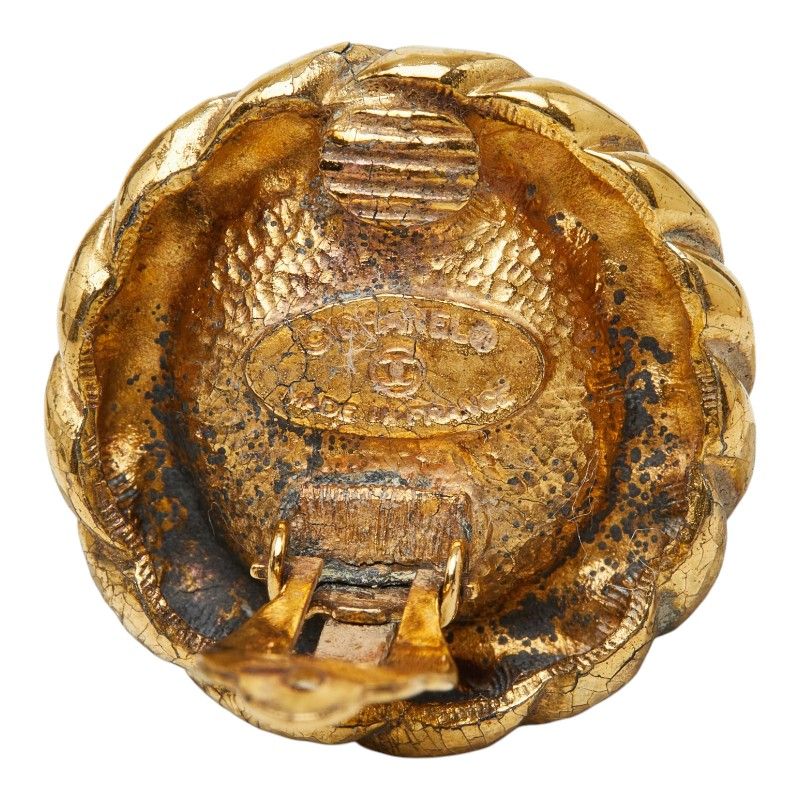 Chanel CC Logo Gripoix Vintage Round Earrings Gold Blue Plated Glass — view 4