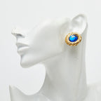 Chanel CC Logo Gripoix Vintage Round Earrings Gold Blue Plated Glass — view 5