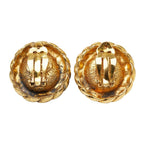 Chanel CC Logo Gripoix Vintage Round Earrings Gold Blue Plated Glass — view 3