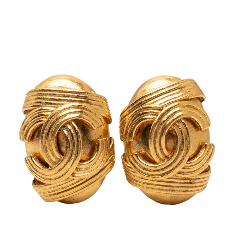 Chanel CC Logo Vintage Earrings Gold Plated