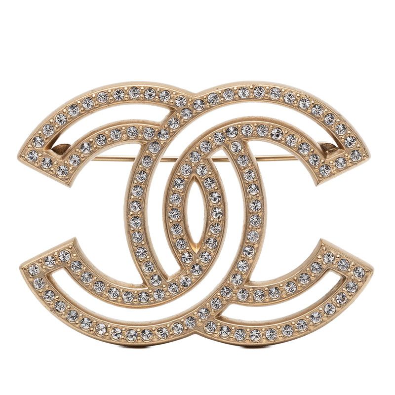 Chanel CC Logo Brooch Gold Plated Rhinestone