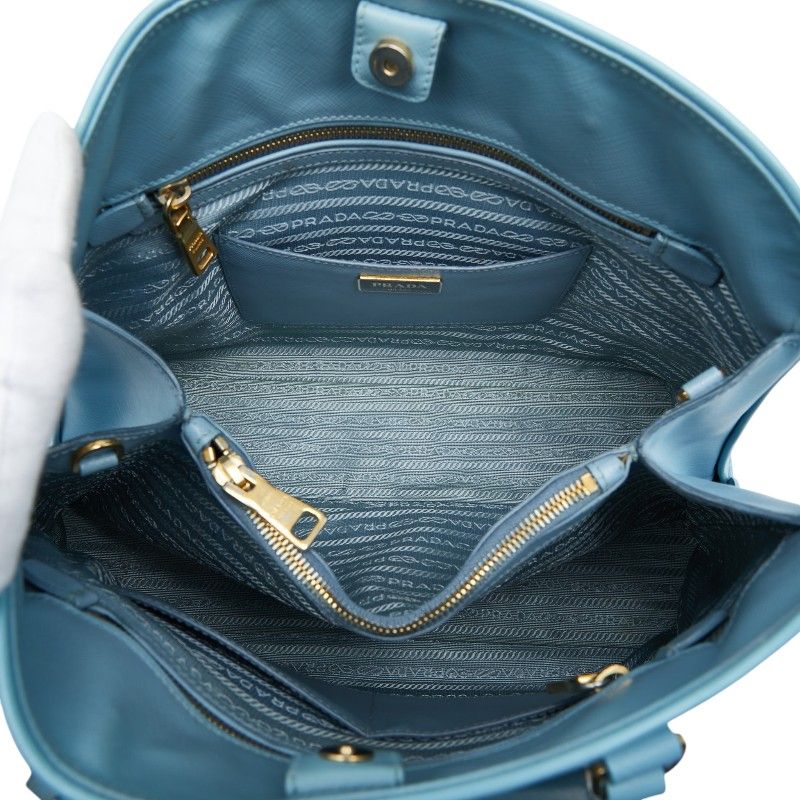 Prada Saffiano Open Promenade Handbag Light Blue Leather — view 8