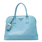 Prada Saffiano Open Promenade Handbag Light Blue Leather
