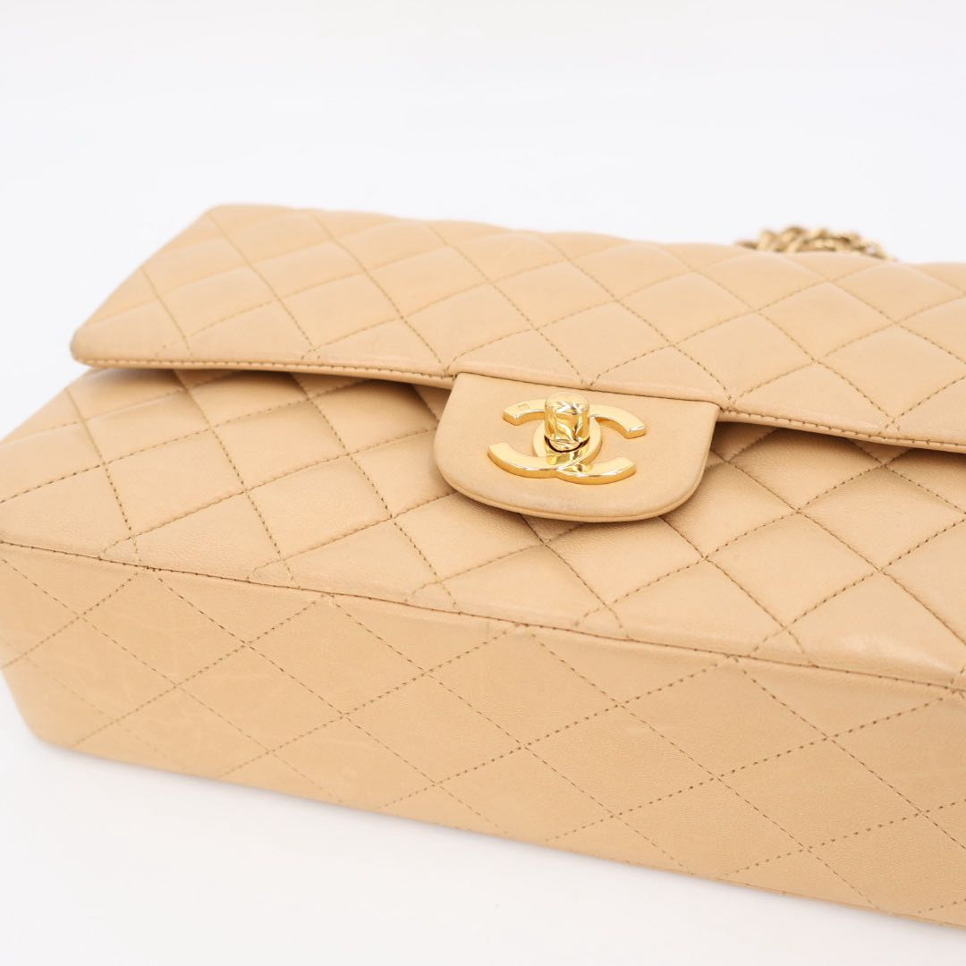 Chanel Quilted 25 Chain Shoulder Bag Double Flap Beige Lambskin — view 6