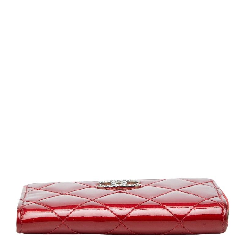 Chanel CC Logo Quilted L-shaped Zipper Coin Purse Red Patent Leather — view 3