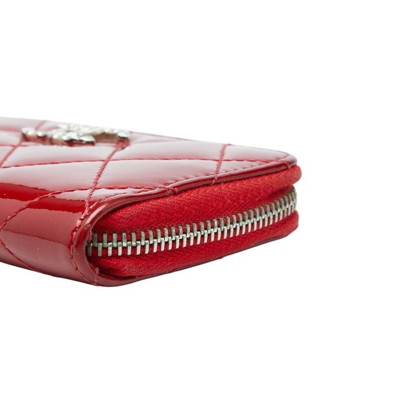 Chanel CC Logo Quilted L-shaped Zipper Coin Purse Red Patent Leather — view 4