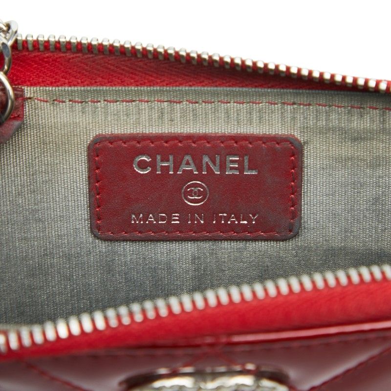 Chanel CC Logo Quilted L-shaped Zipper Coin Purse Red Patent Leather — view 8